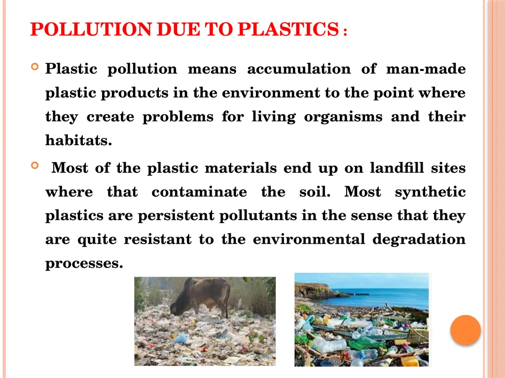 POLLUTION DUE TO PLASTICS : Plastic pollution - slide 1 of 19