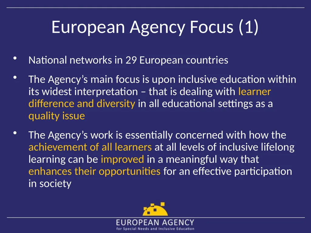 European Agency for Special Needs and Inclusive - slide 2 of 15