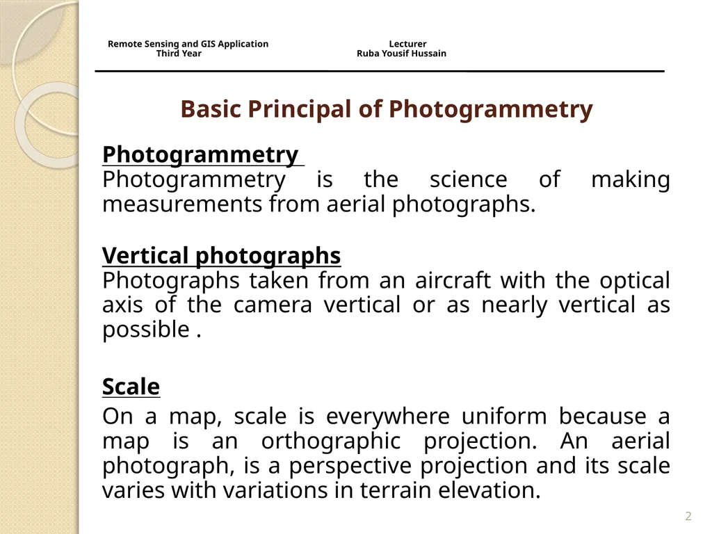 Remote Sensing and GIS Application Lecturer Ruba - slide 2 of 19