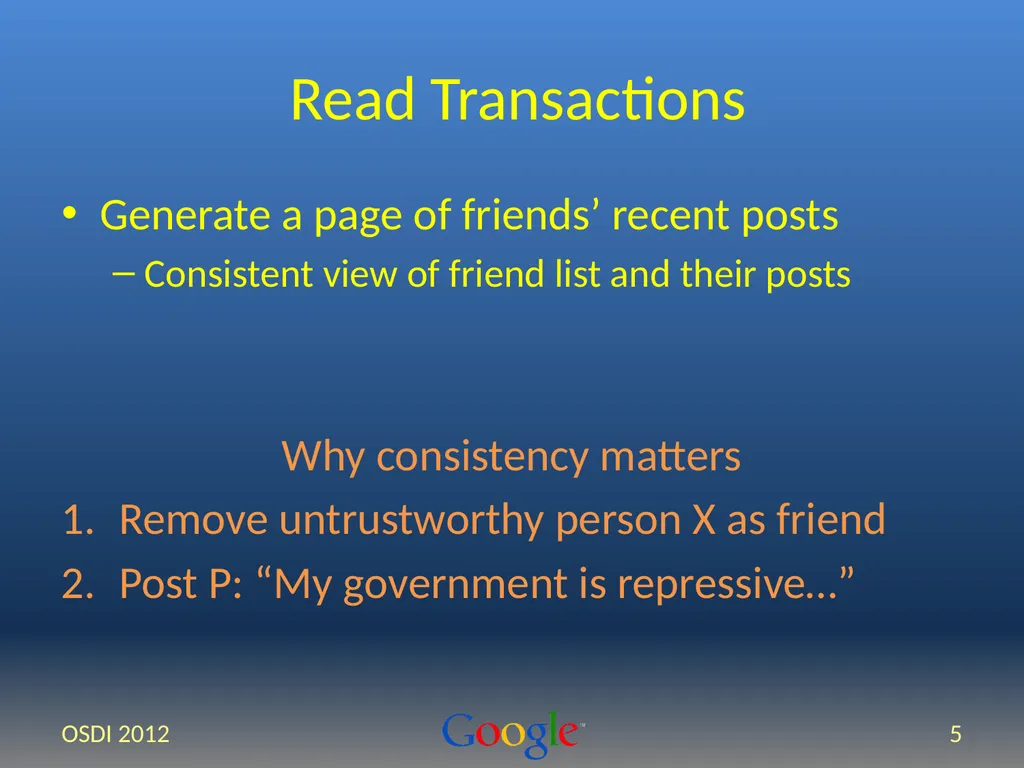 Spanner: Google’s Globally-Distributed Database - slide 5 of 27