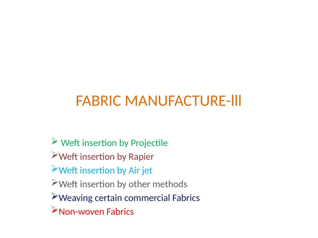 FABRIC MANUFACTURE-lll Weft insertion by