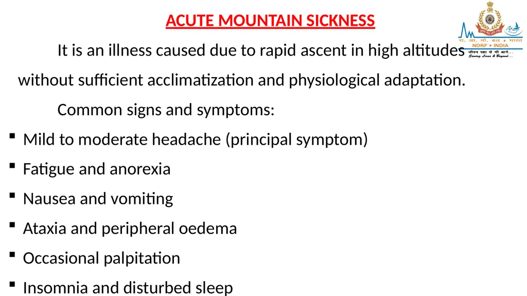 HIGH ALTITUDE DISEASES & COLD INJURIES LESSON-24 - slide 5 of 34