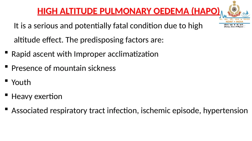 HIGH ALTITUDE DISEASES & COLD INJURIES LESSON-24 - slide 8 of 34