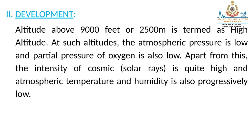 HIGH ALTITUDE DISEASES & COLD INJURIES LESSON-24 - slide 3 of 34