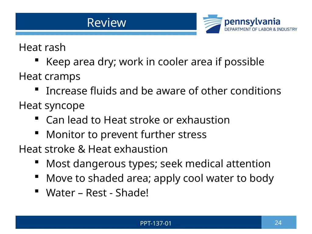 Summer Safety 1 PPT-137-01 Bureau of Workers’ - slide 24 of 29