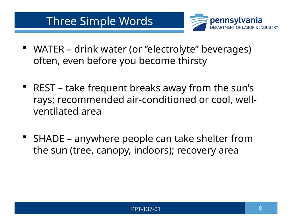 Summer Safety 1 PPT-137-01 Bureau of Workers’ - slide 8 of 29