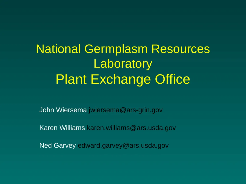 National Germplasm Resources Laboratory Plant - slide 1 of 11