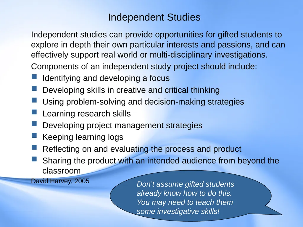 Curriculum for Gifted Students Component 6 of the - slide 32 of 41
