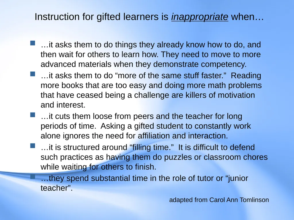Curriculum for Gifted Students Component 6 of the - slide 25 of 41
