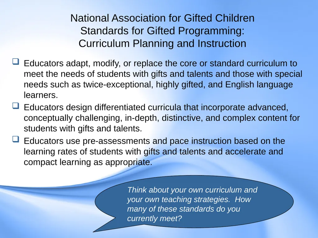 Curriculum for Gifted Students Component 6 of the - slide 35 of 41