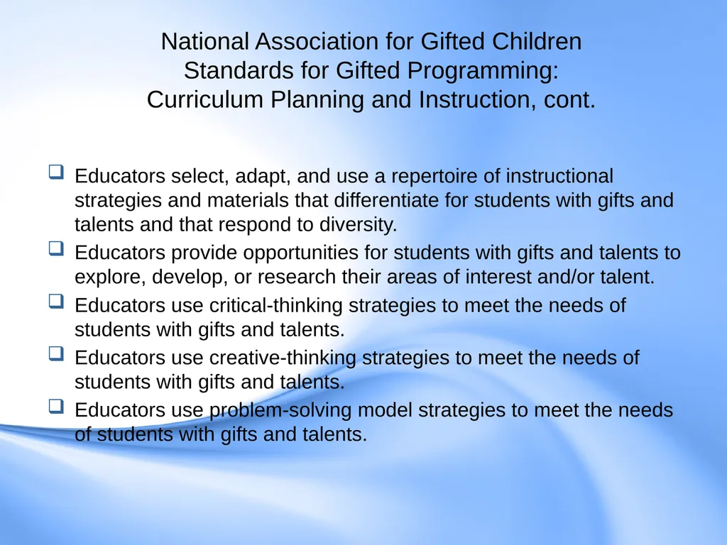 Curriculum for Gifted Students Component 6 of the - slide 36 of 41