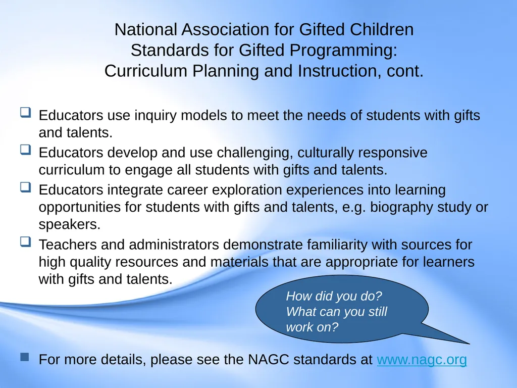 Curriculum for Gifted Students Component 6 of the - slide 37 of 41