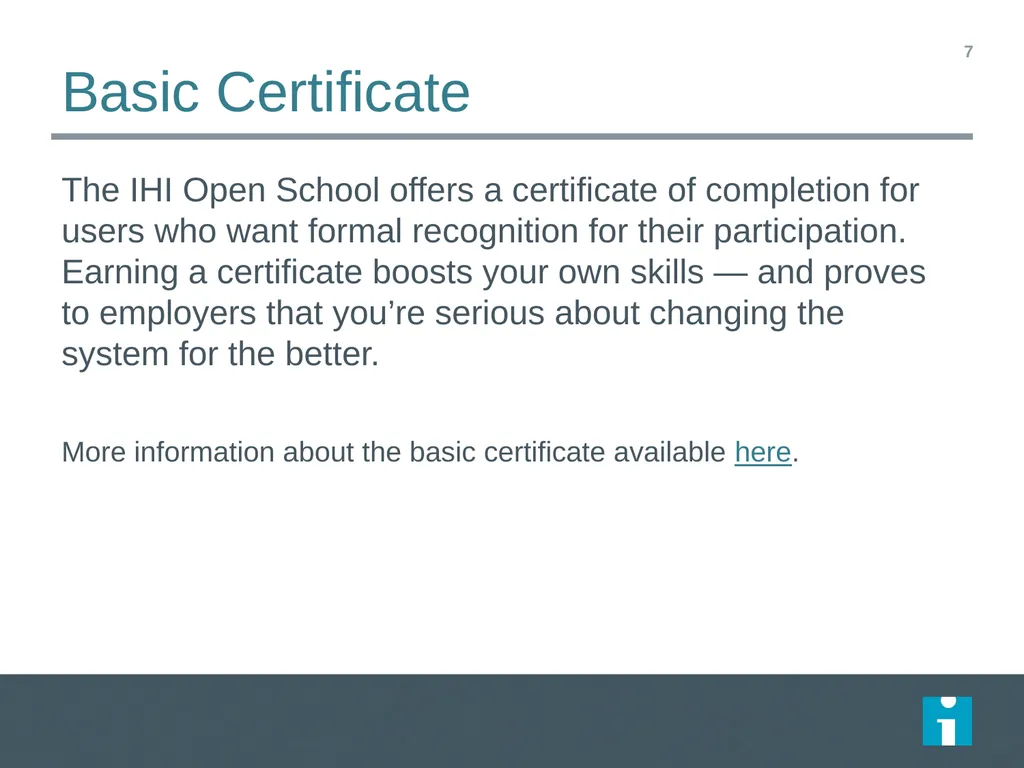 IHI Open School [Organization name] is enrolled in - slide 7 of 14
