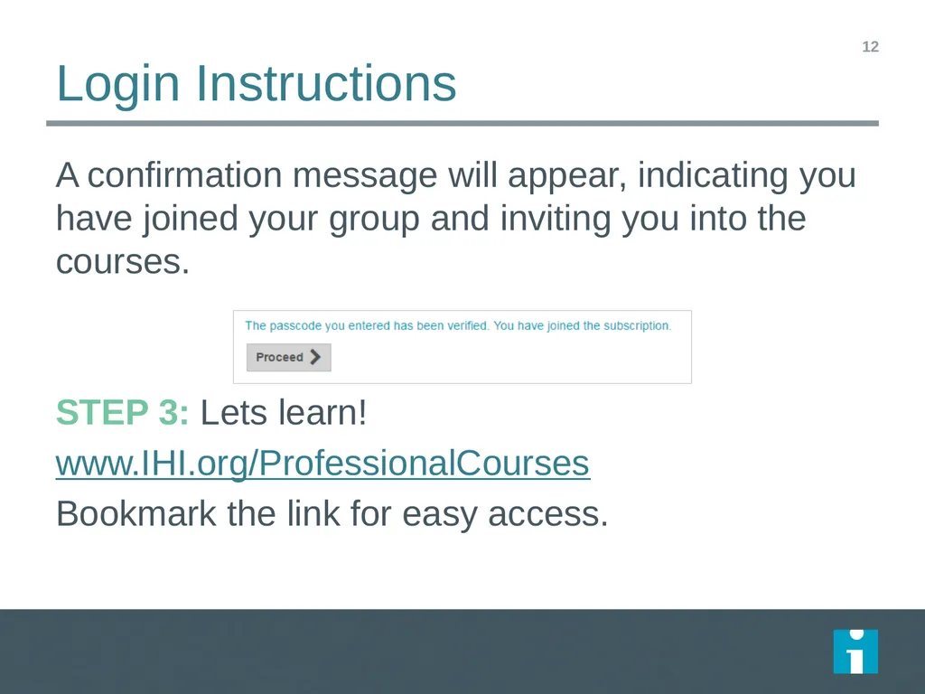 IHI Open School [Organization name] is enrolled in - slide 12 of 14