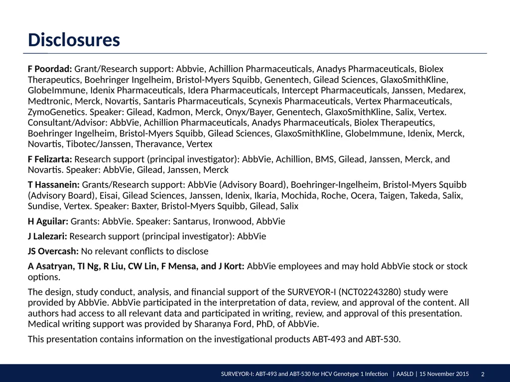 SURVEYOR-I: 98% – 100% SVR4 in HCV Genotype 1 - slide 2 of 20