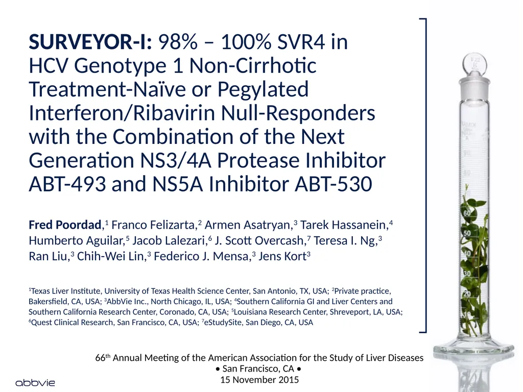 SURVEYOR-I: 98% – 100% SVR4 in HCV Genotype 1 - slide 1 of 20