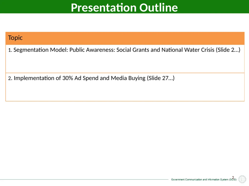 GCIS: Presentation to Portfolio Committee on - slide 2 of 37
