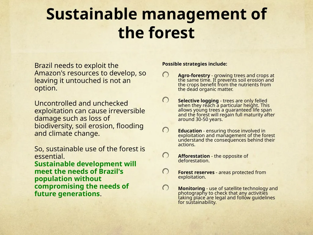 Strategies for managing the tropical rainforest - slide 2 of 6