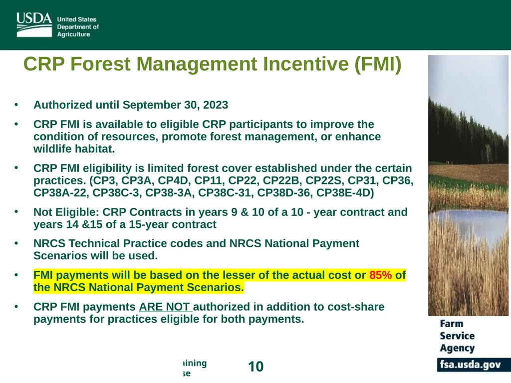 Farm Service Agency Conservation Programs Updates - slide 10 of 16