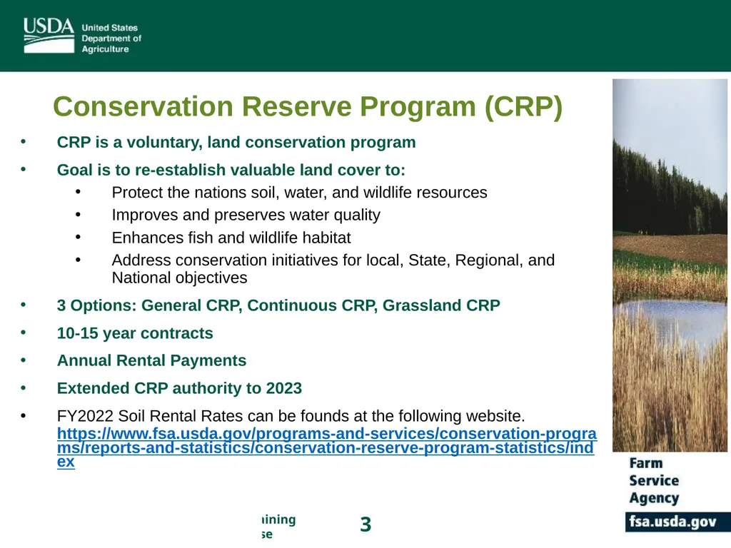 Farm Service Agency Conservation Programs Updates - slide 3 of 16