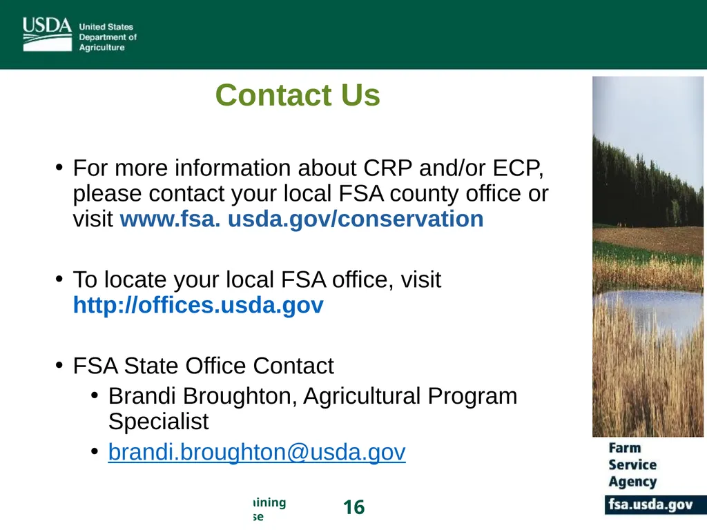 Farm Service Agency Conservation Programs Updates - slide 16 of 16