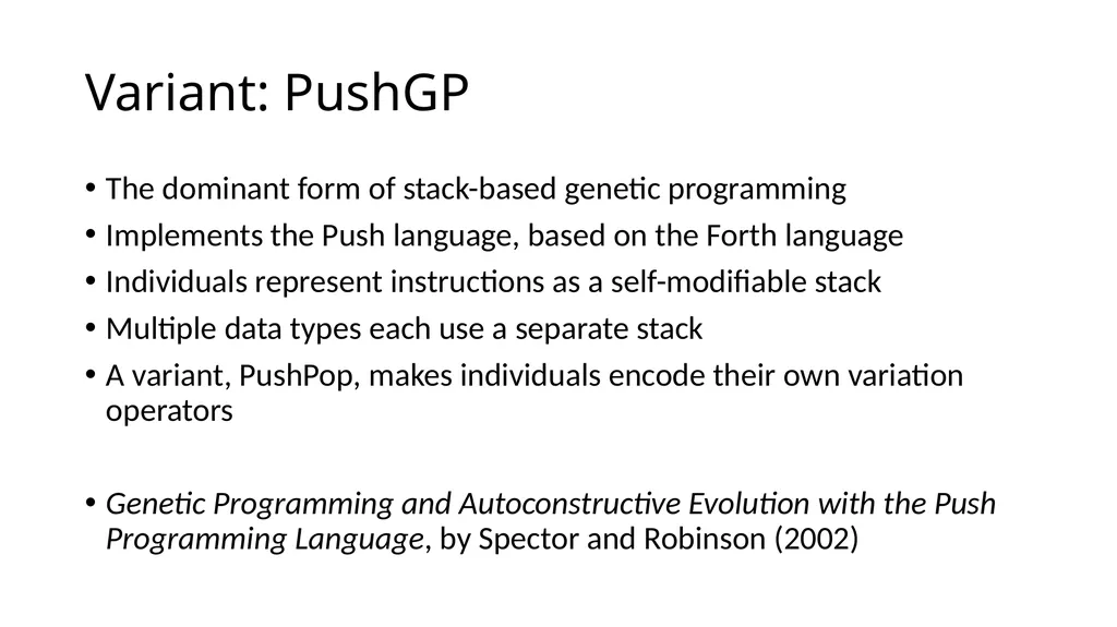Genetic Programming Representations Sean Harris - slide 23 of 26
