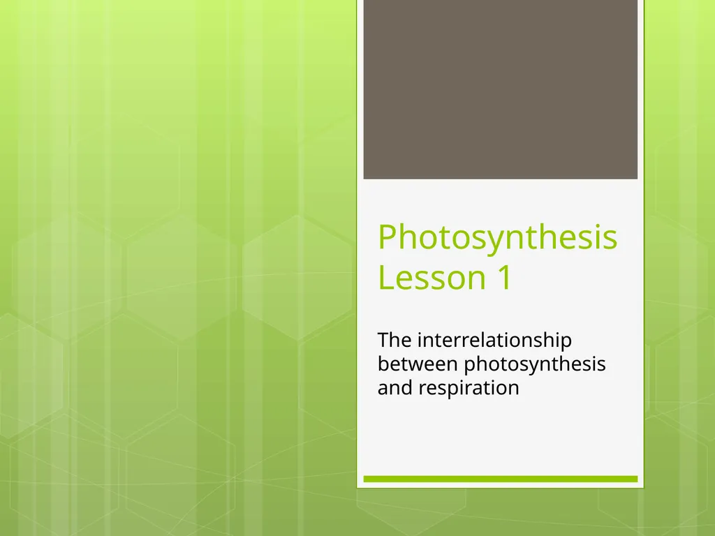 Photosynthesis Lesson 1 The interrelationship - slide 1 of 15