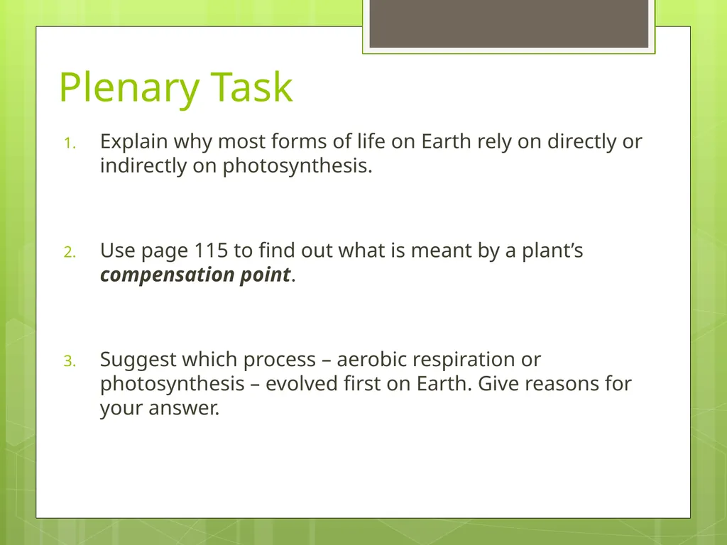 Photosynthesis Lesson 1 The interrelationship - slide 13 of 15