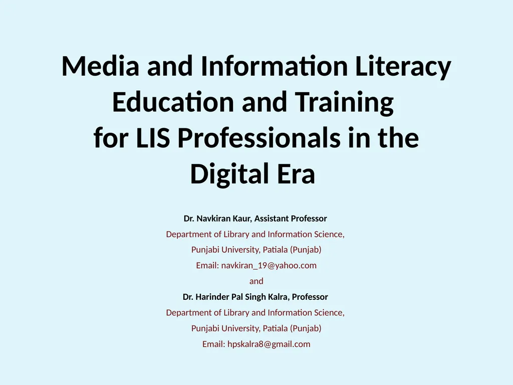 Media and Information Literacy Education and