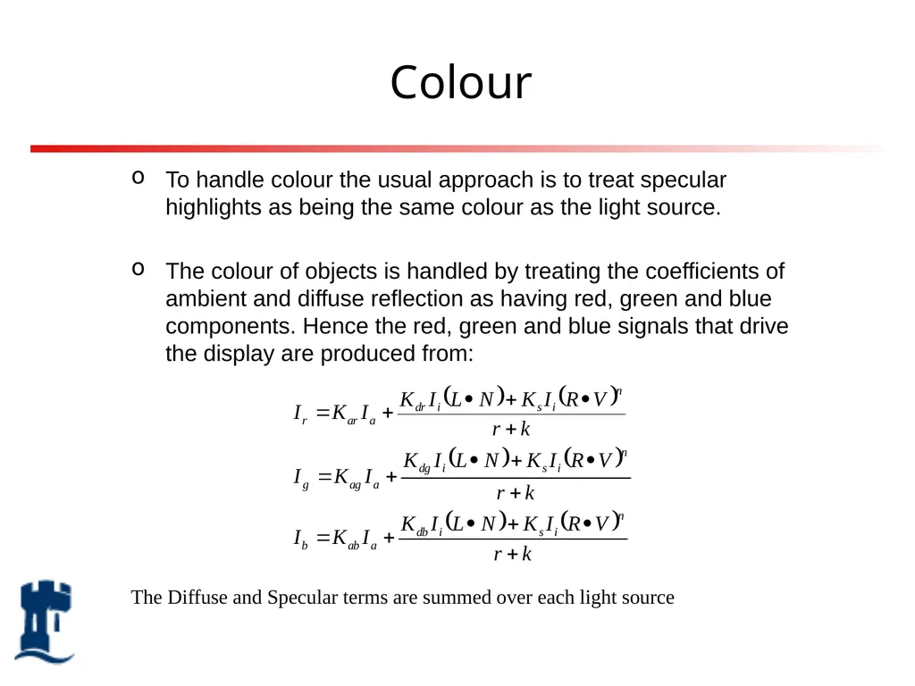 Lighting Rendering Light source Reflection models - slide 22 of 46