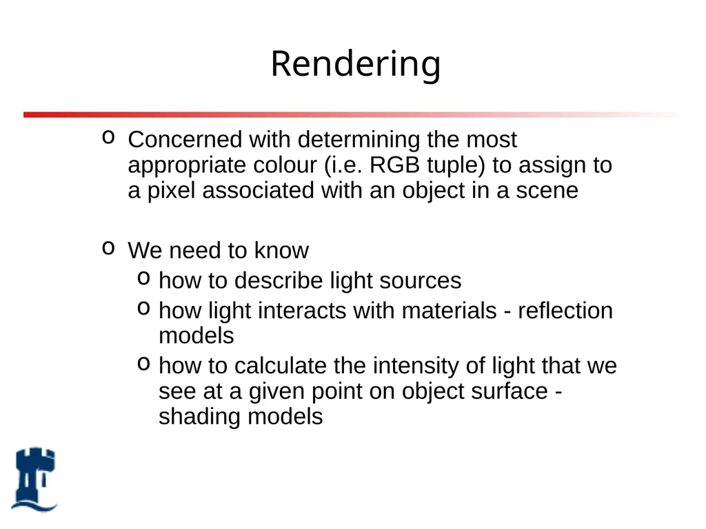 Lighting Rendering Light source Reflection models - slide 2 of 46
