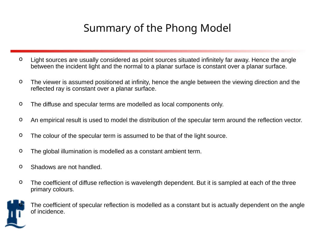 Lighting Rendering Light source Reflection models - slide 23 of 46