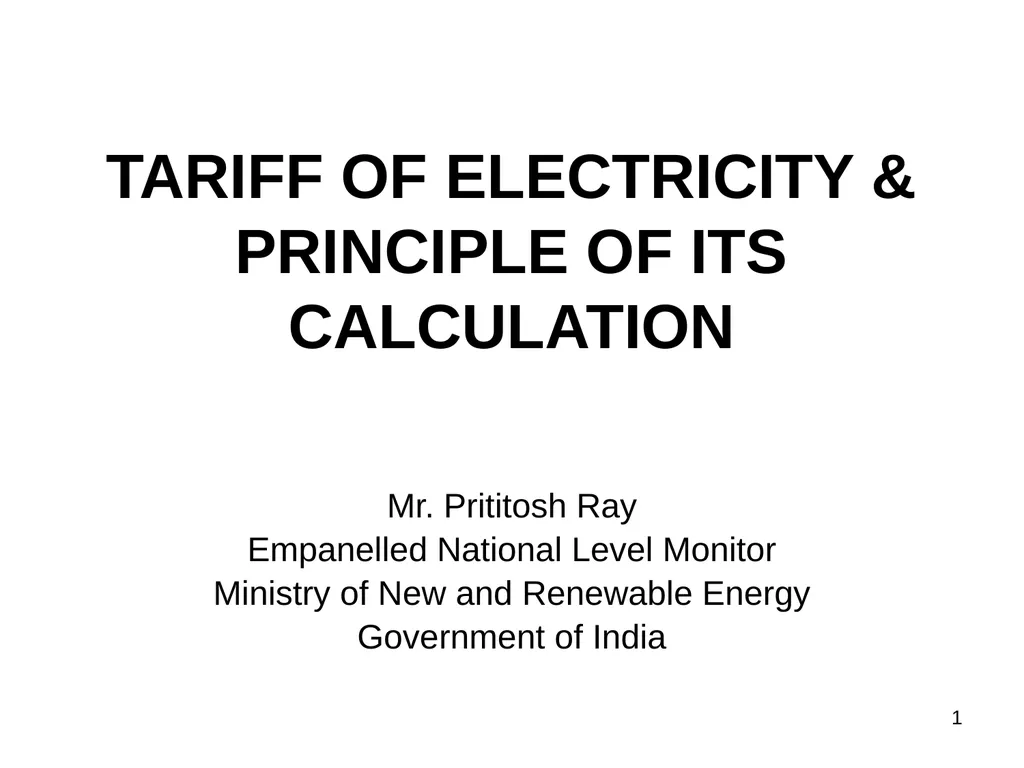 TARIFF OF ELECTRICITY & PRINCIPLE OF ITS - slide 1 of 18
