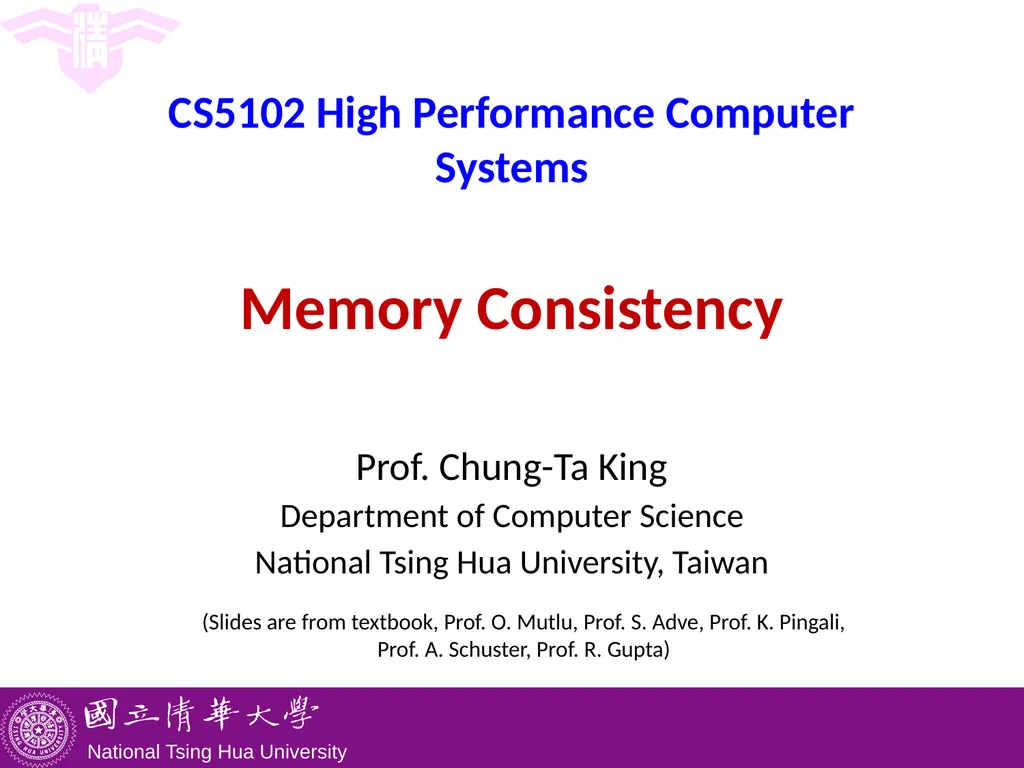 CS5102 High Performance Computer Systems Memory - slide 1 of 36