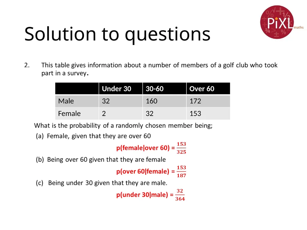 Conditional probability Calculate and interpret - slide 16 of 17