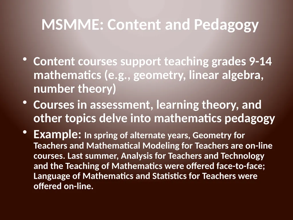 MUS Online Courses and Programs The problem of - slide 9 of 18