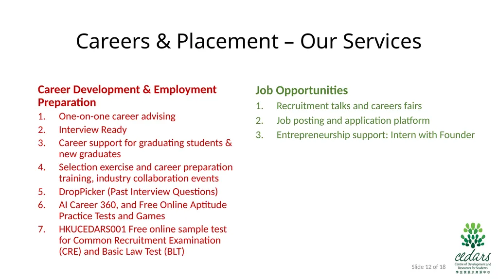 Careers & Placement – Our Services Career