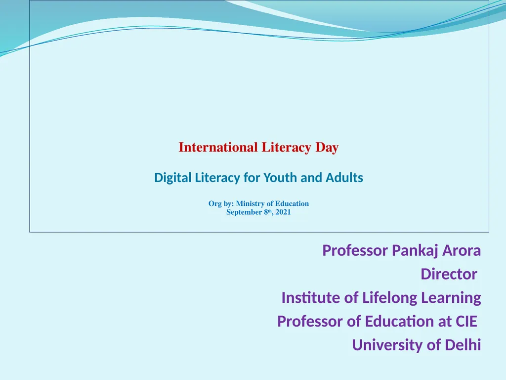 International Literacy Day Digital Literacy for - slide 1 of 12