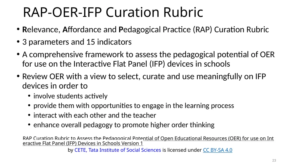 CEMCA-CIET Webinar on Curating OER for Teaching, - slide 23 of 32