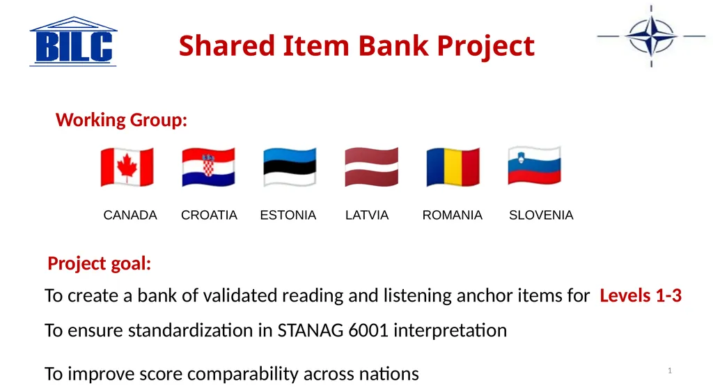 Shared Item Bank Project Working Group: Project - slide 1 of 3
