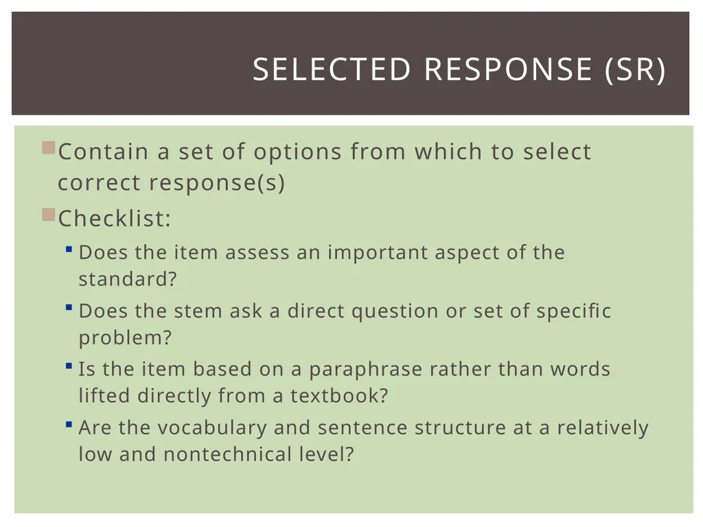 Item types Assessing item quality Math Item TYPES - slide 5 of 32
