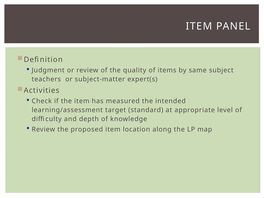 Item types Assessing item quality Math Item TYPES - slide 29 of 32