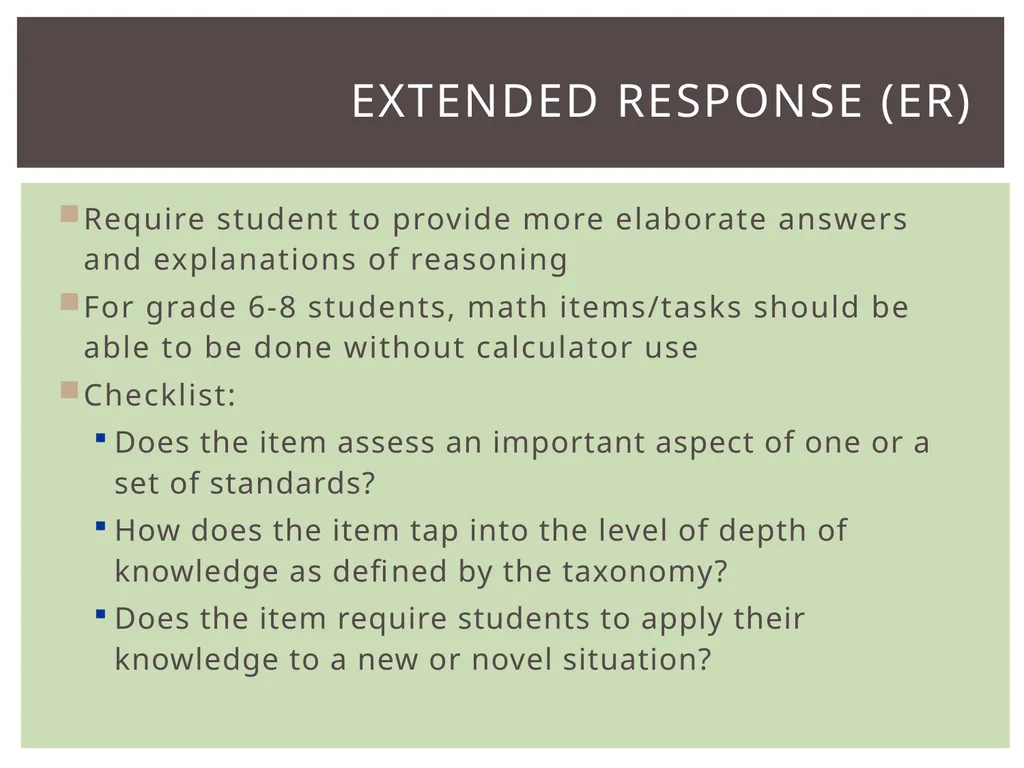 Item types Assessing item quality Math Item TYPES - slide 16 of 32