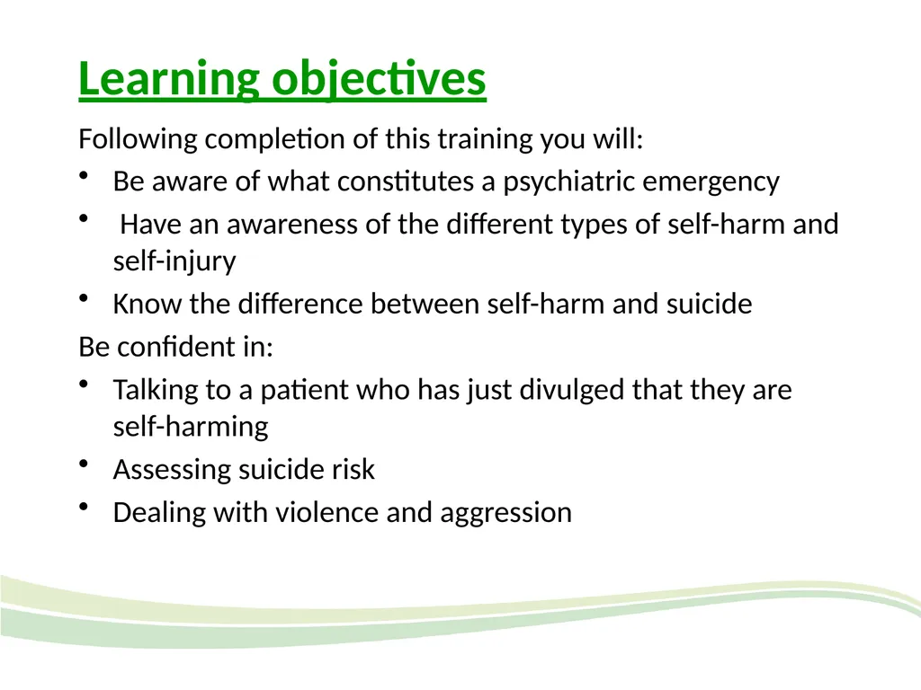 Overview of clinical risk: psychiatric emergencies - slide 4 of 27