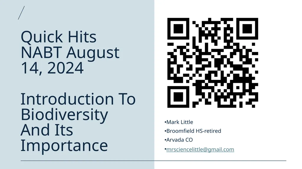Quick Hits NABT August 14, 2024 Introduction To