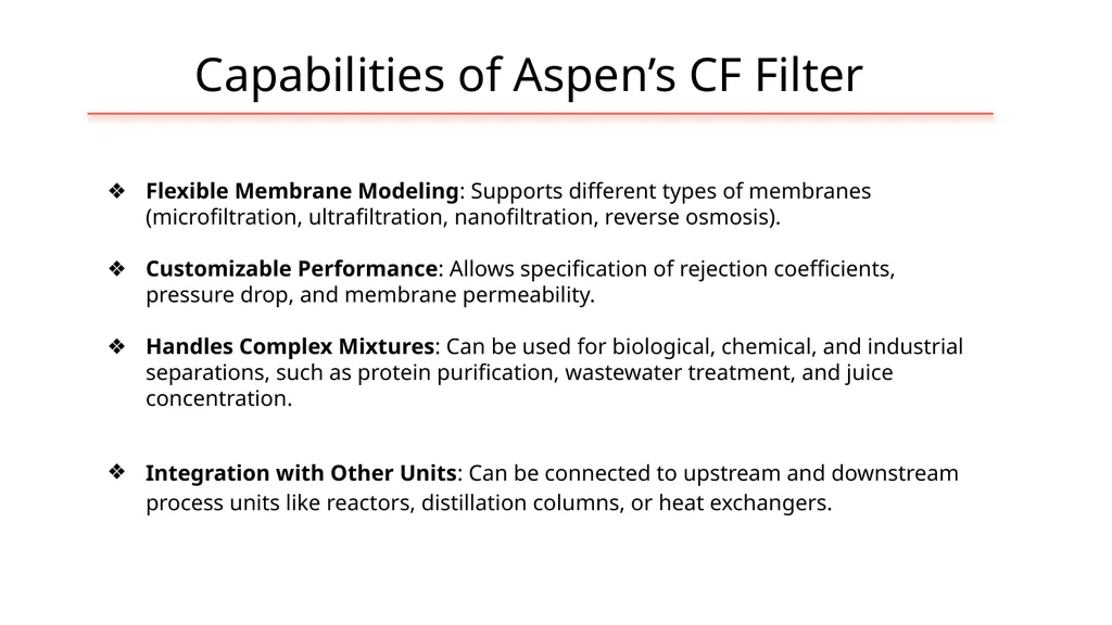 Aspen Simulation: Filtration, Membranes, and - slide 8 of 15
