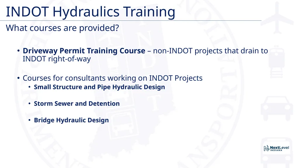 INDOT Hydraulics Training Courses Jim Emerick, PE - slide 3 of 6