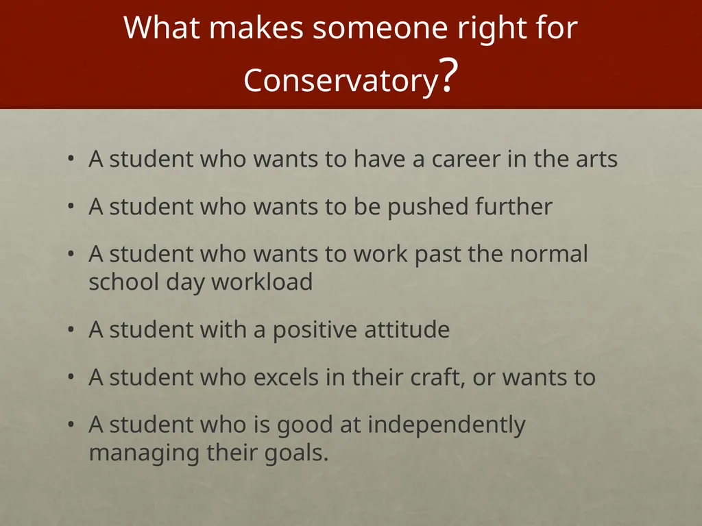 SJHHS Performing Arts Conservatory Welcome and - slide 5 of 19