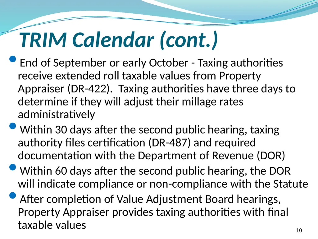 Truth in Millage (TRIM) Process Kent Olson Deputy - slide 10 of 57