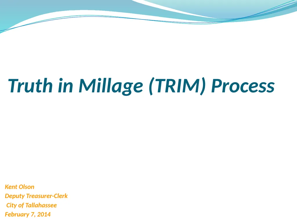Truth in Millage (TRIM) Process Kent Olson Deputy